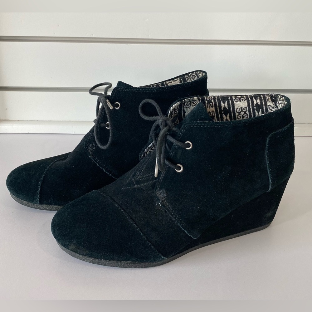 Toms Black Suede Wedge Ankle Booties